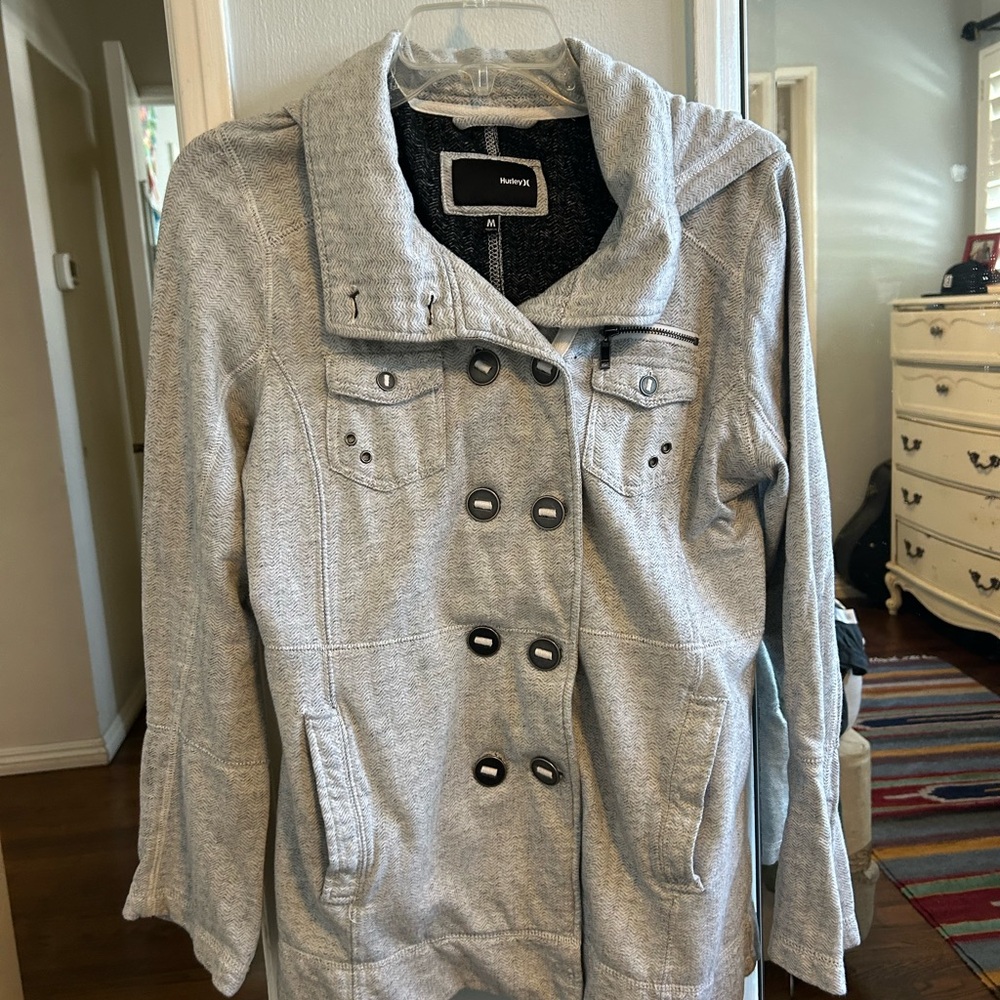Hurley Gray Trench Coat Classic Double-Breasted Design
